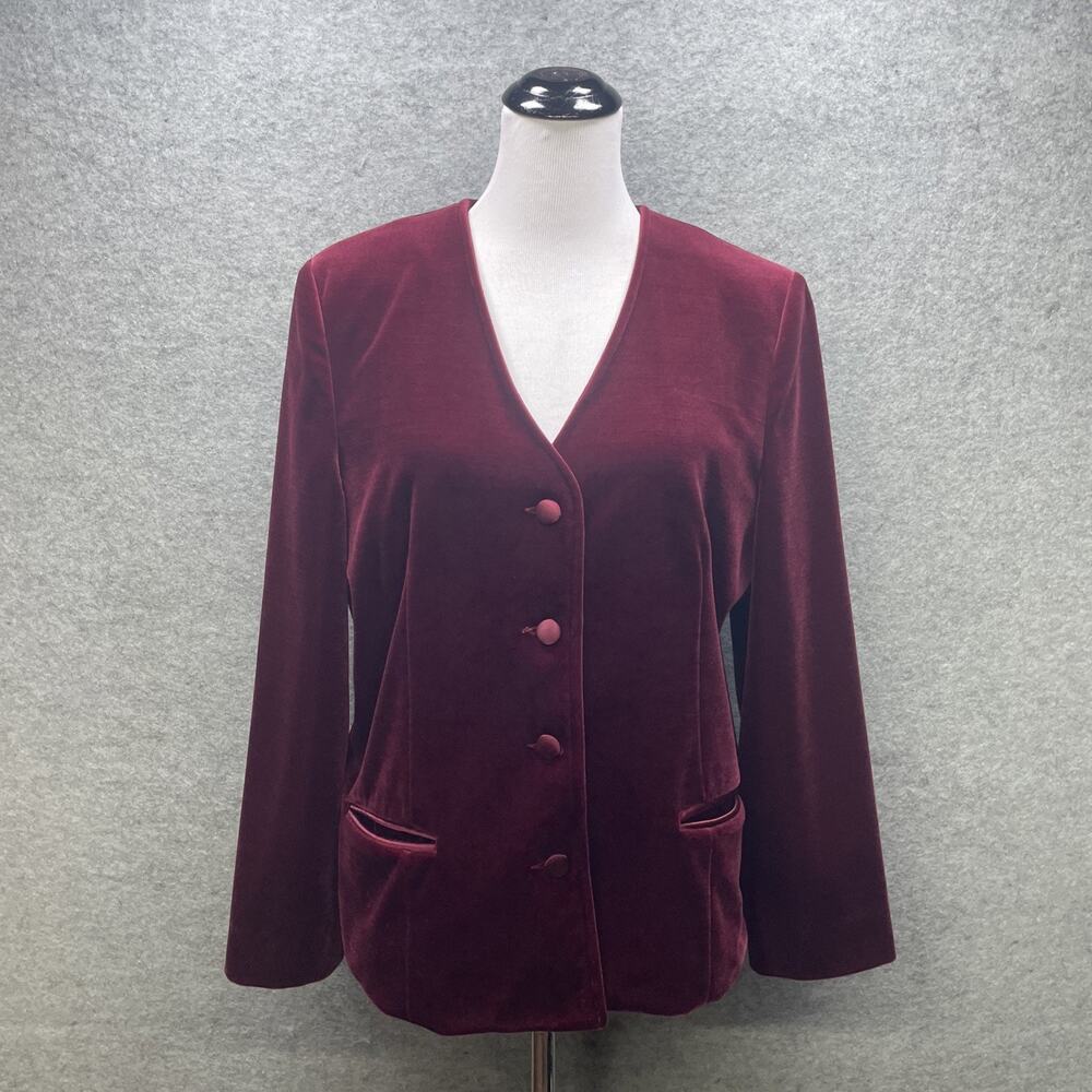 Vtg 70s Accent Burgundy Lux Velvet Blazer Women L Union Made Dark Academia Goth